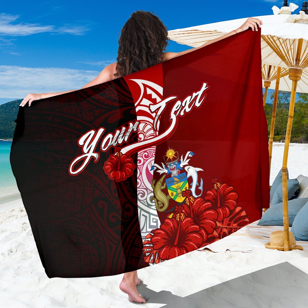 Solomon Islands Polynesian Custom Personalised Sarong - Coat Of Arm With Hibiscus One Style One Size Red - Polynesian Pride