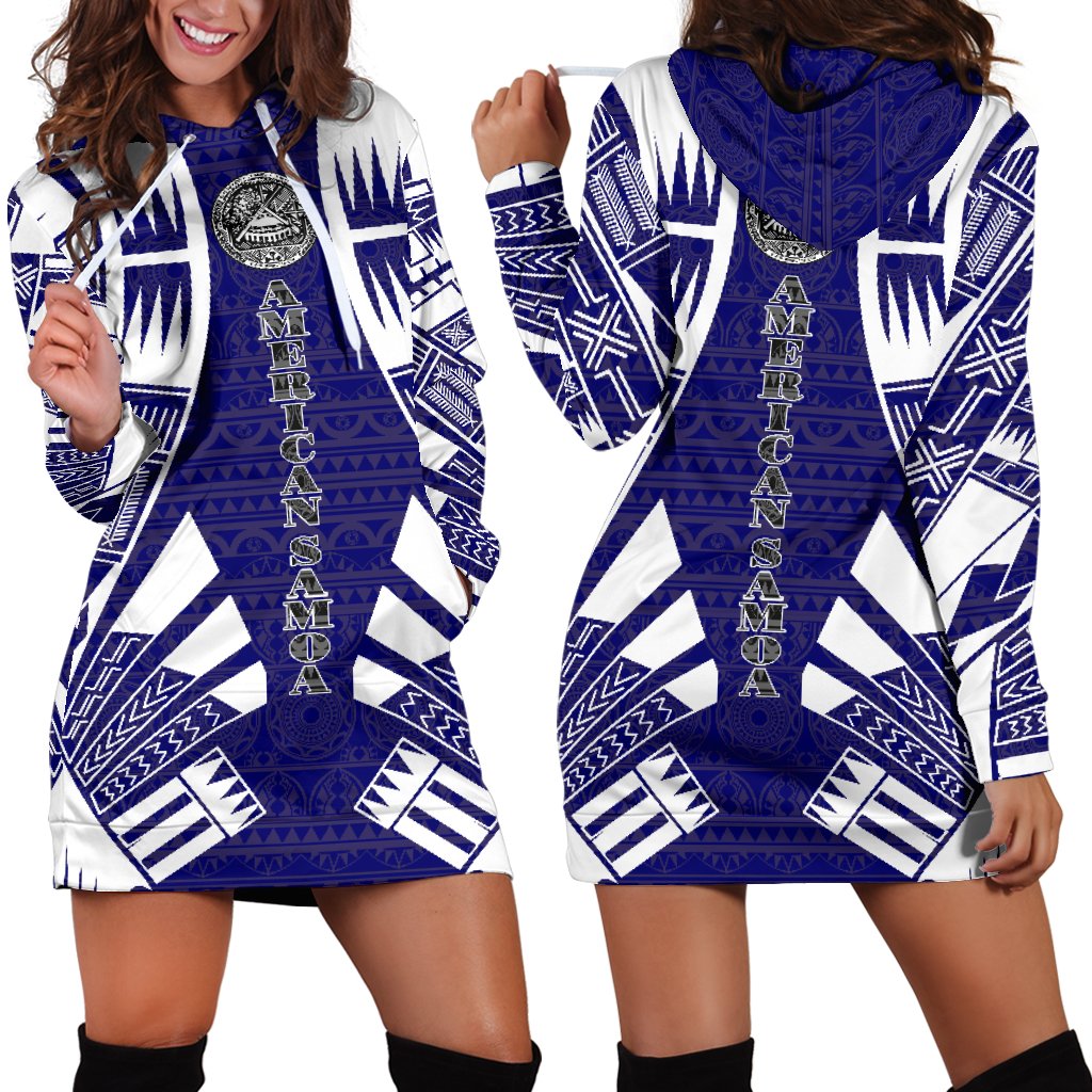 American Samoa Hoodie Dress - Polynesian Tattoo Flag Black - Polynesian Pride