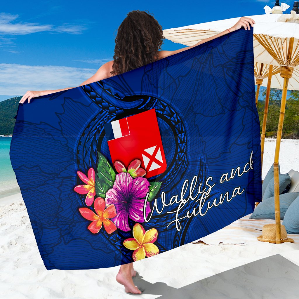 Wallis and Futuna Polynesian Sarong - Floral With Seal Blue Women One Size Blue - Polynesian Pride