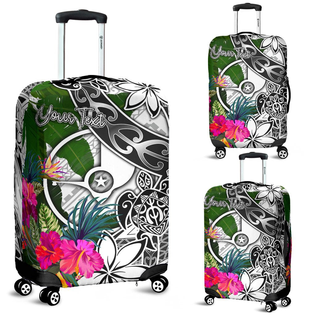 Yap Custom Personalised Luggage Covers White - Turtle Plumeria Banana Leaf White - Polynesian Pride