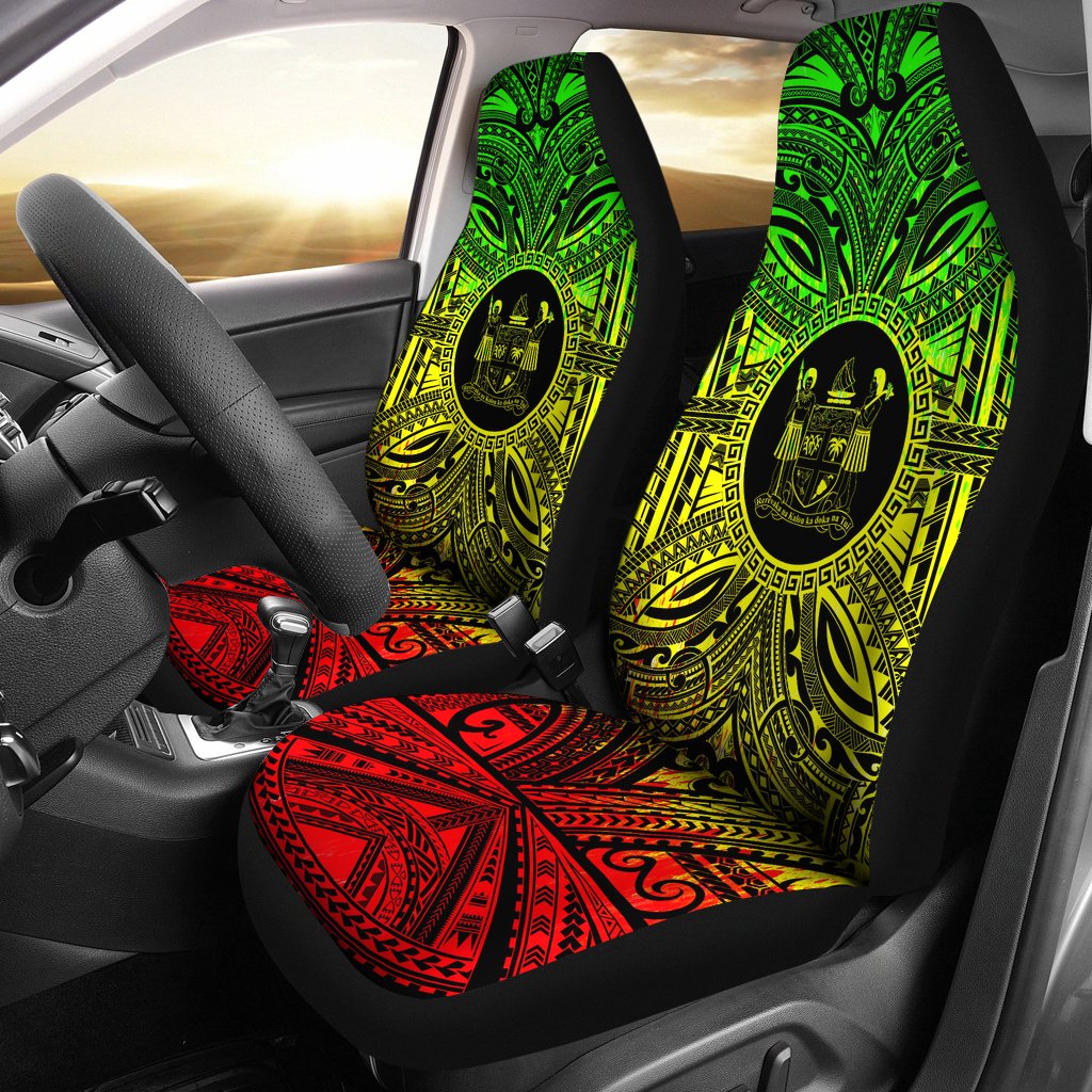 Fiji Car Seat Cover - Fiji Coat Of Arms Polynesian Reggae Style Universal Fit Reggae - Polynesian Pride