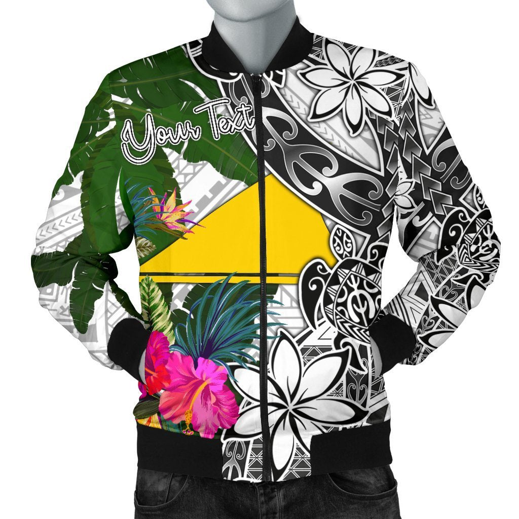 Tokelau Custom Personalised Men's Bomber Jacket White - Turtle Plumeria Banana Leaf White - Polynesian Pride