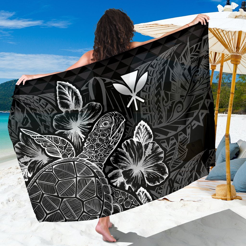 Polynesian Hawaii Sarong - Turtle Hibiscus Pattern Black Women One Size Black - Polynesian Pride