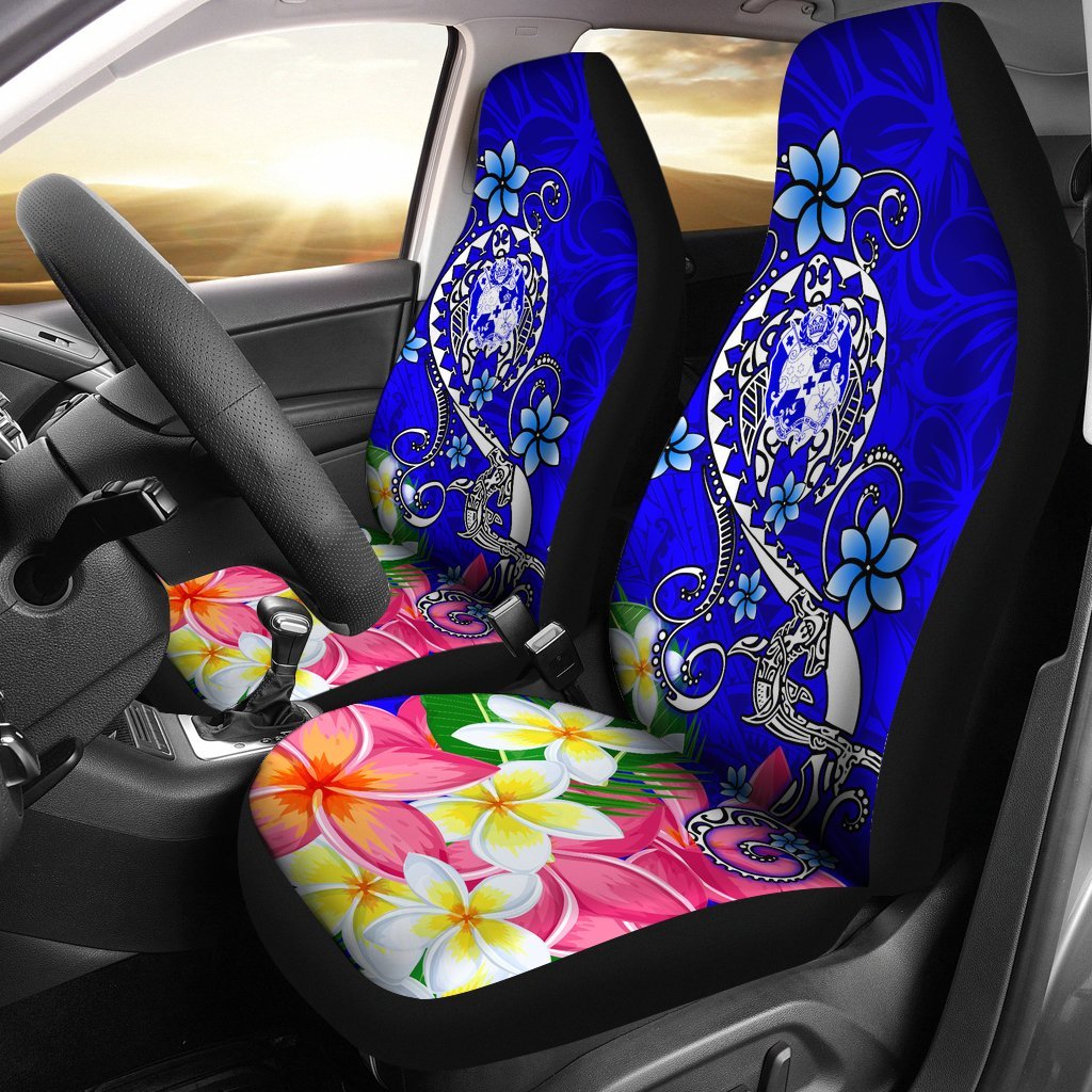 Tonga Car Seat Covers - Turtle Plumeria (Blue) Universal Fit Blue - Polynesian Pride