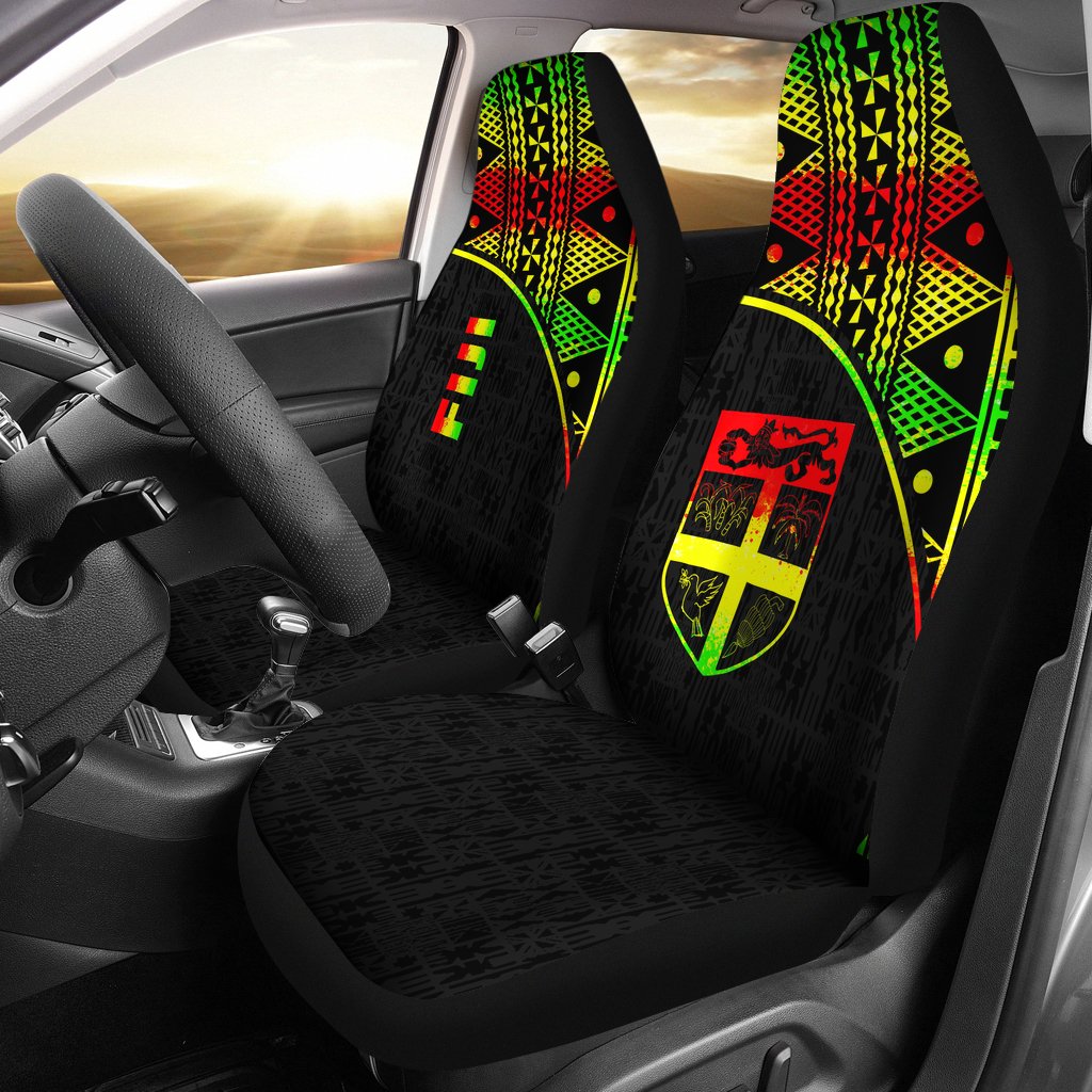 Fiji Tapa Car Seat Covers - Fiji Flag Polynesian Reggae Curve Universal Fit Reggae - Polynesian Pride