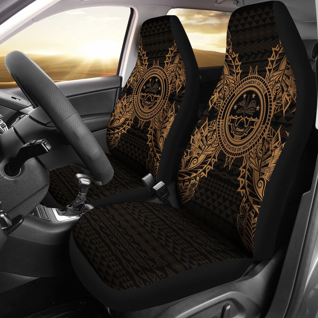 Federated States Of Micronesia Polynesia Car Seat Cover - F S M Seal Map Gold Universal Fit Gold - Polynesian Pride