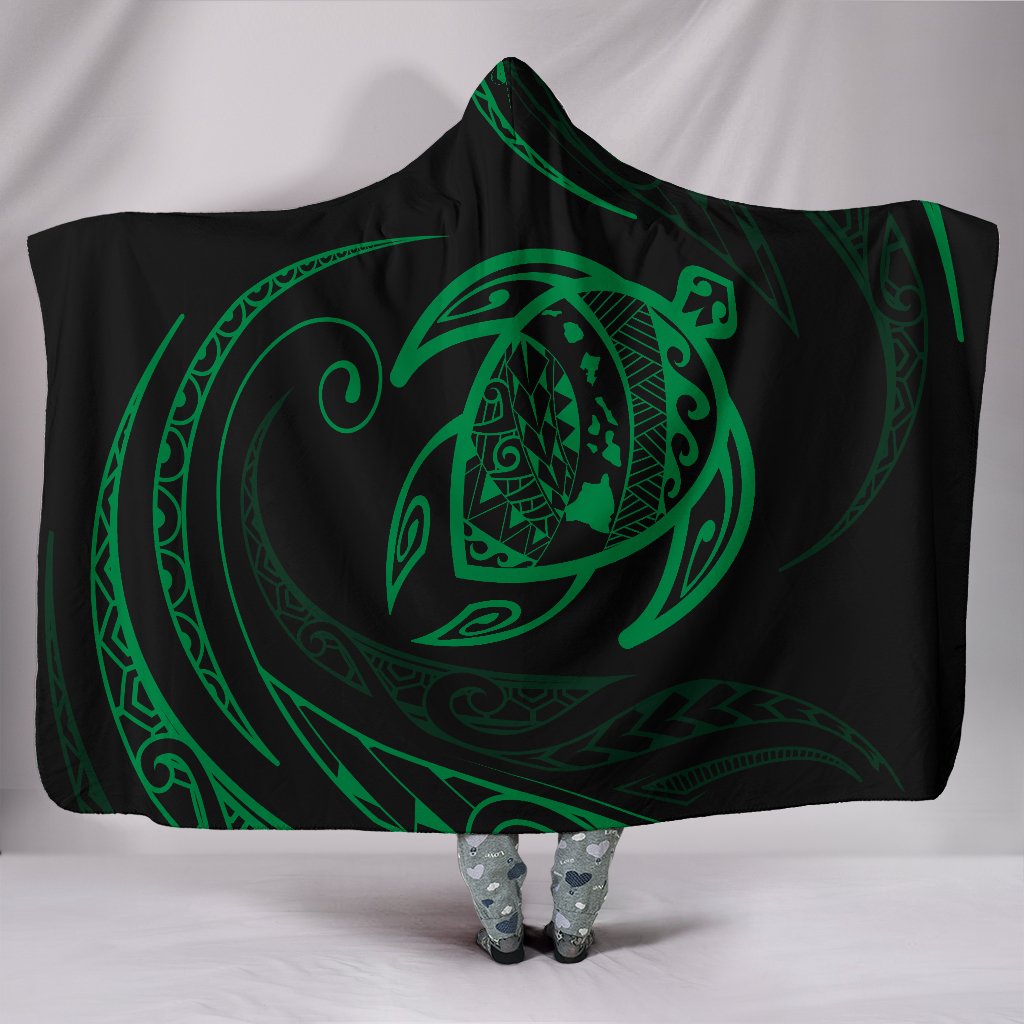 Hawaii Turtle Hooded Blanket - Green - Frida Style Hooded Blanket Black - Polynesian Pride