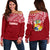 Tonga Women's Off Shoulder Sweater - Polynesian Design Red - Polynesian Pride