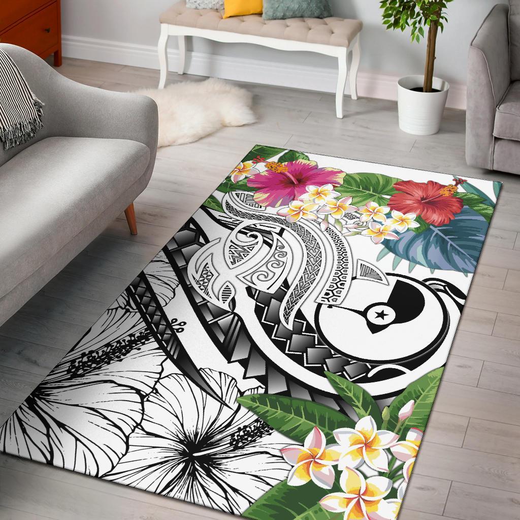 YAP Polynesian Area Rug - Summer Plumeria (White) White - Polynesian Pride