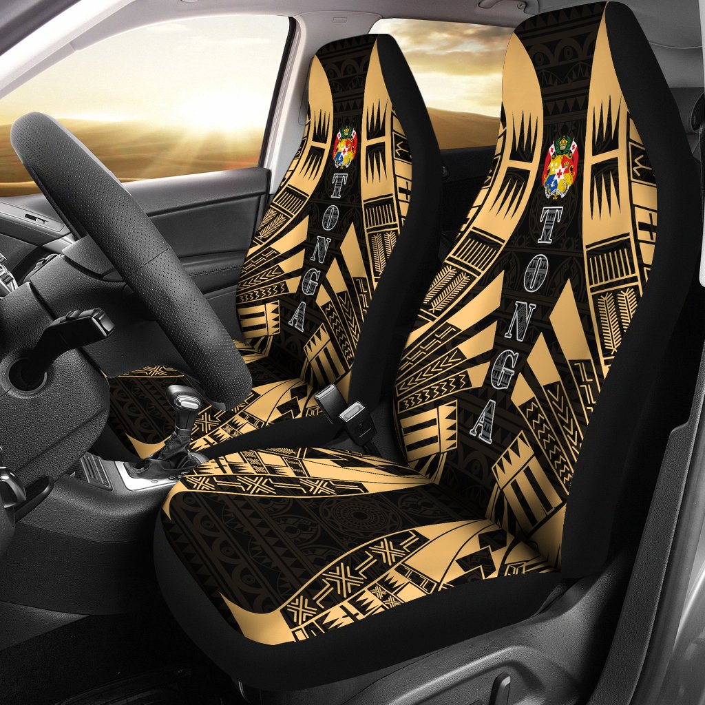 Tonga Car Seat Covers - Tonga Coat Of Arms Polynesian Tattoo Gold Universal Fit Gold - Polynesian Pride