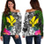 Hawaii Off Shoulder Sweater - Turtle Plumeria Banana Leaf Black - Polynesian Pride