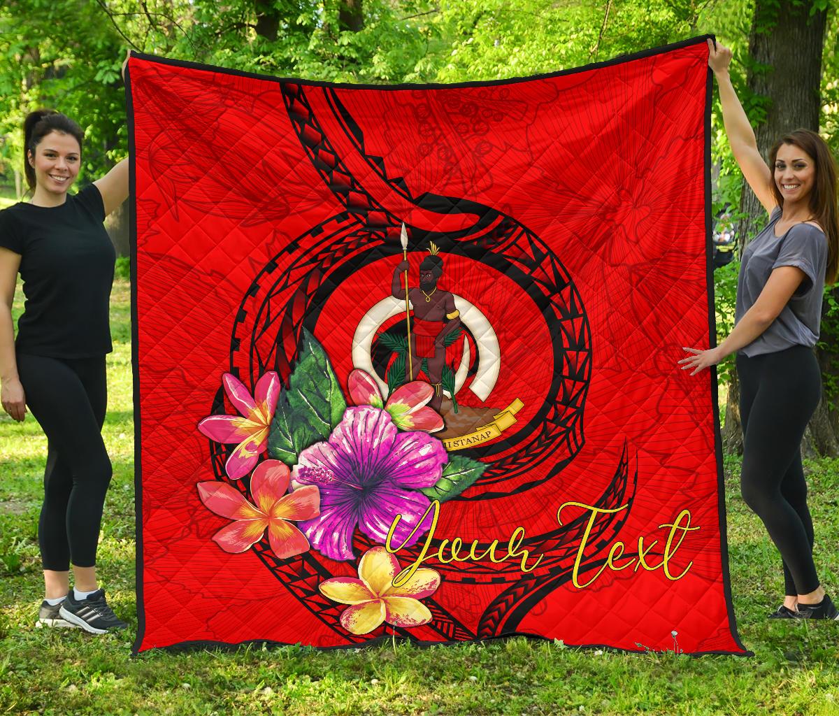 Vanuatu Polynesian Custom Personalised Premium Quilt - Floral With Seal Red Red - Polynesian Pride