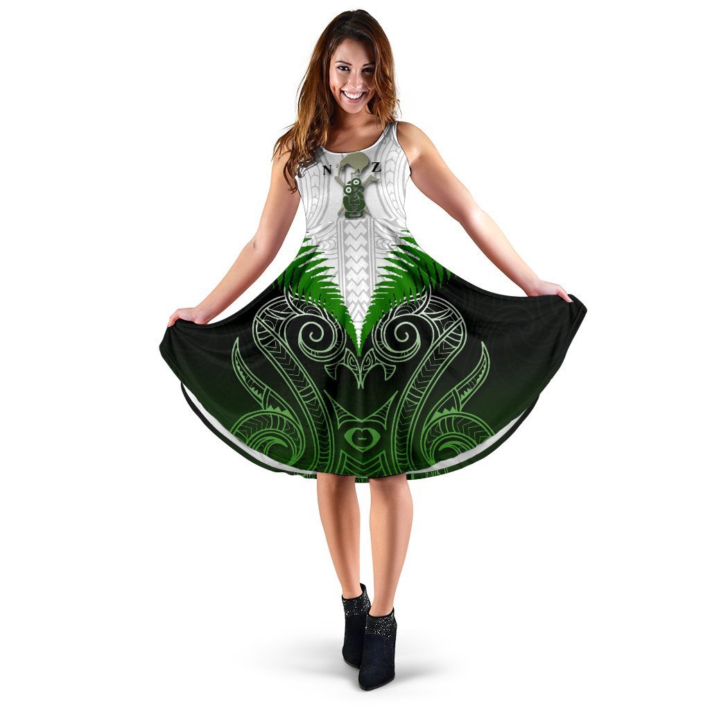 New Zealand Green Rugby Maori Manaia Women Midi Dress Midi Dress - Manaia Green - Polynesian Pride