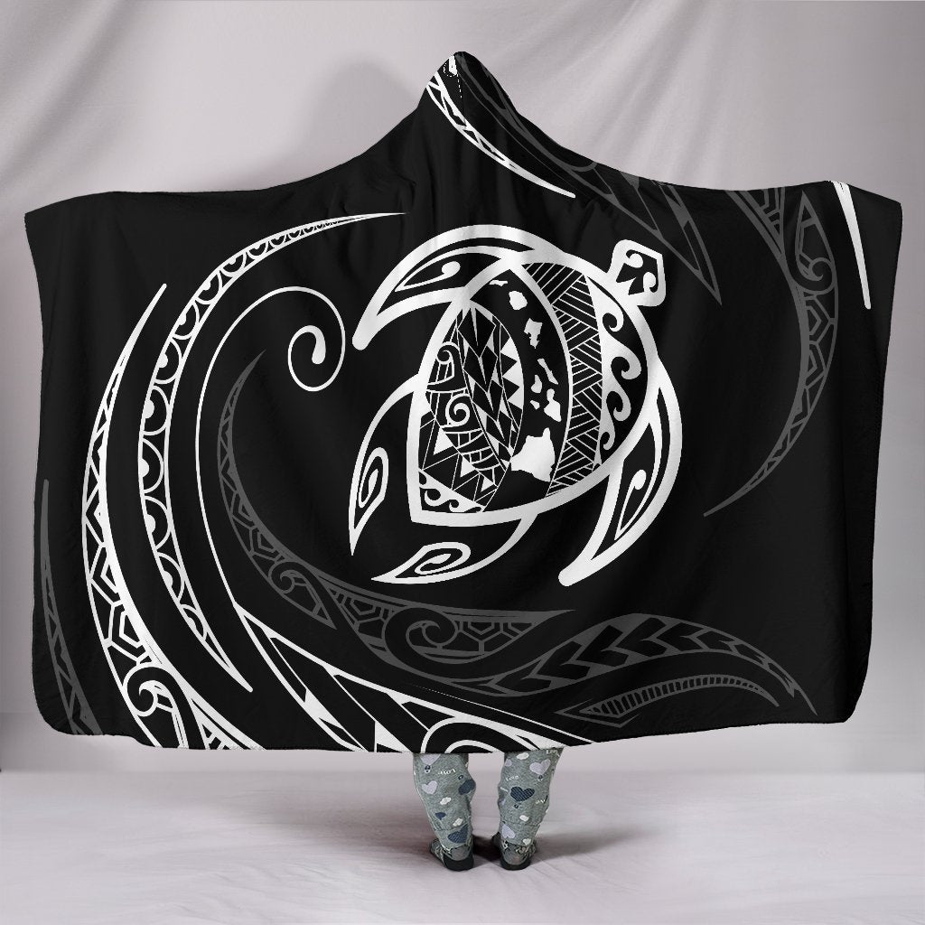 Hawaii Turtle Hooded Blanket - White - Frida Style Hooded Blanket Black - Polynesian Pride