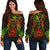 American Samoa Polynesian Women's Off Shoulder Sweater - Reggae Turtle Manta Ray RED - Polynesian Pride