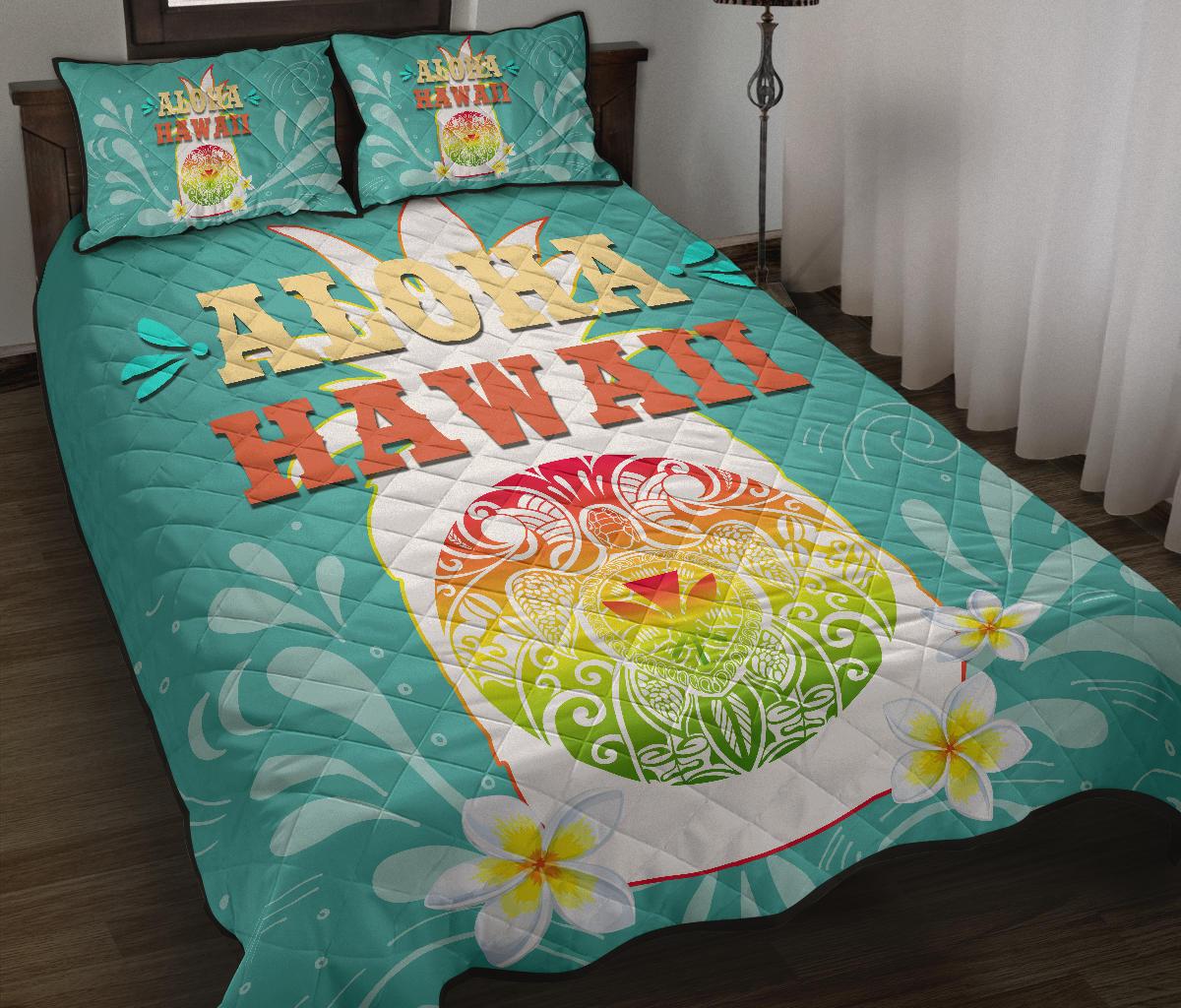 Hawaii Summer Pineapple Polynesian Turtle Plumeria - Bedding Set Green - Polynesian Pride