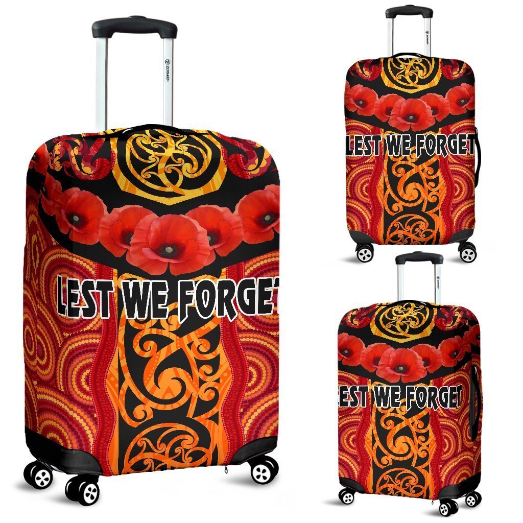 Anzac Lest We Forget Poppy Luggage Covers New Zealand Maori Silver Fern - Australia Aboriginal Red - Polynesian Pride