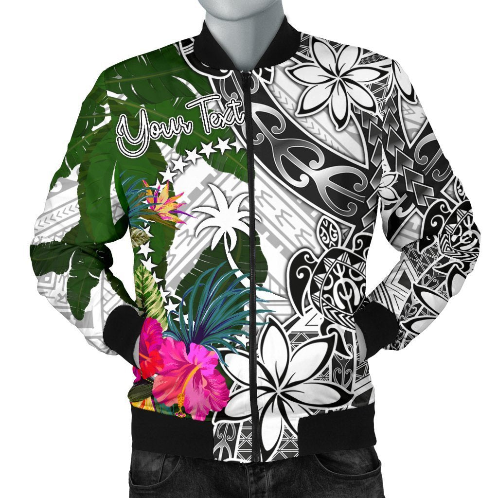 Chuuk Custom Personalised Men's Bomber Jacket White - Turtle Plumeria Banana Leaf White - Polynesian Pride