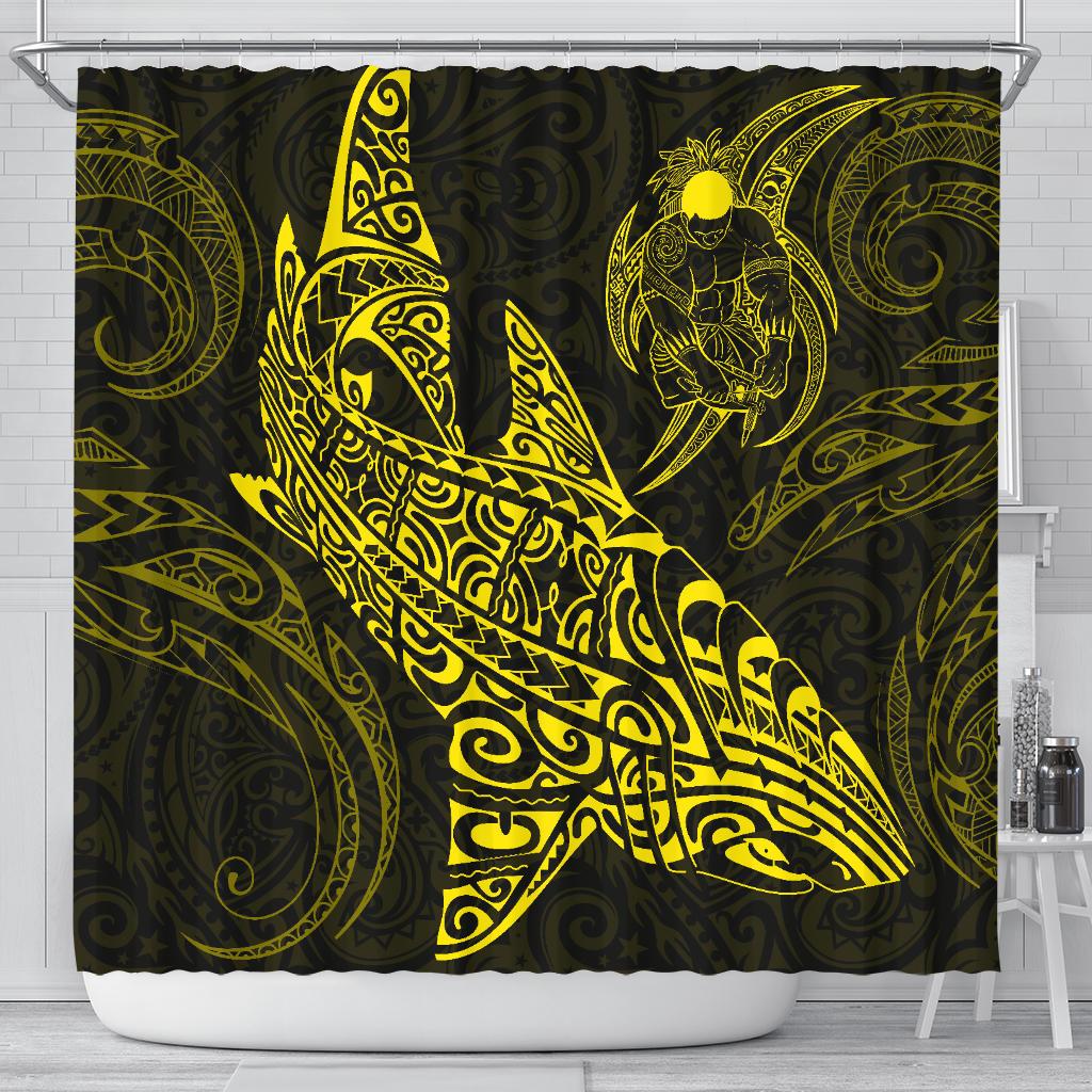 Shark Polynesian Shower Curtain - Polynesian Tattoo Yellow 177 x 172 (cm) Yellow - Polynesian Pride