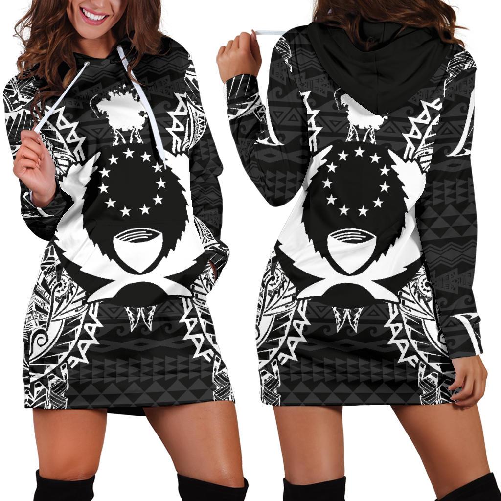 Pohnpei Polynesian Hoodie Dress Map Black Black - Polynesian Pride