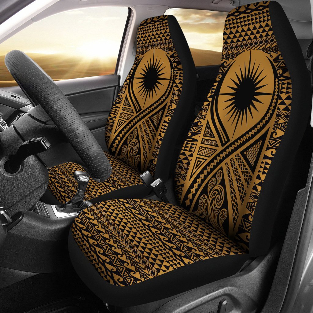 Marshall Islands Car Seat Cover - Marshall Islands Flag Polynesian Tattoo Gold Universal Fit Gold - Polynesian Pride