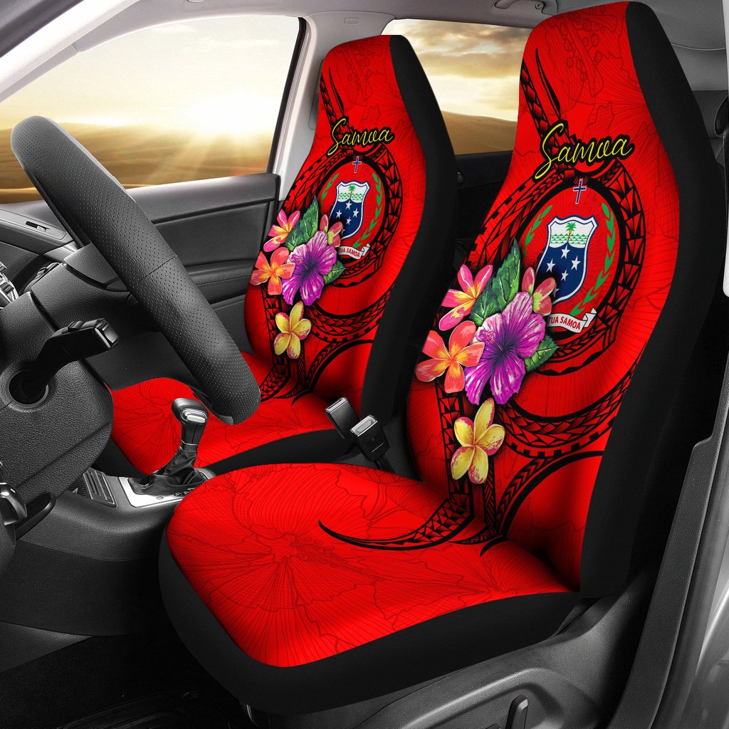 Samoa Polynesian Car Seat Covers - Floral With Seal Red Universal Fit Red - Polynesian Pride