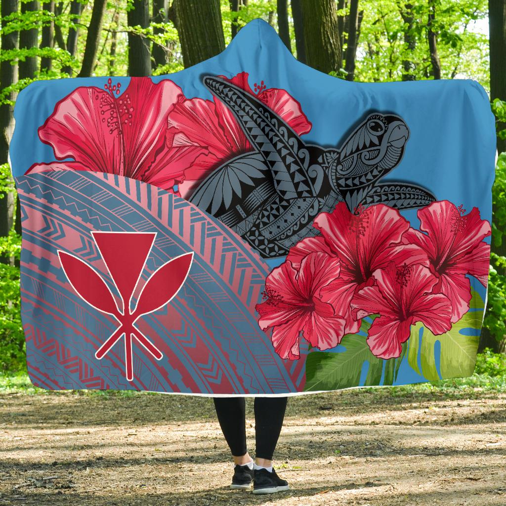 Hawaii Turtle Hibiscus Kanaka Pink Style - Hooded Blanket AH - Polynesian Pride