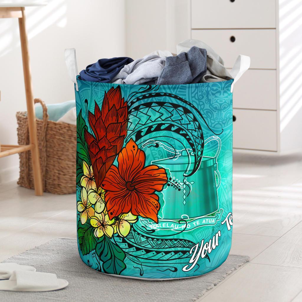 Tokelau Laundry Basket - Custom Personalised Tropical Flowers Style Laundry Basket - Tokelau One Size Blue - Polynesian Pride