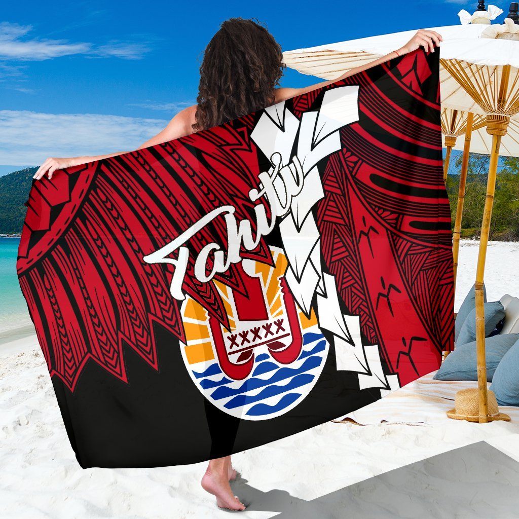 Tahiti Polynesian Sarong - Tribal Wave Tattoo Flag Style One Style One Size Black - Polynesian Pride