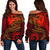 Pohnpei Women's Off Shoulder Sweater - Red Shark Polynesian Tattoo Red - Polynesian Pride