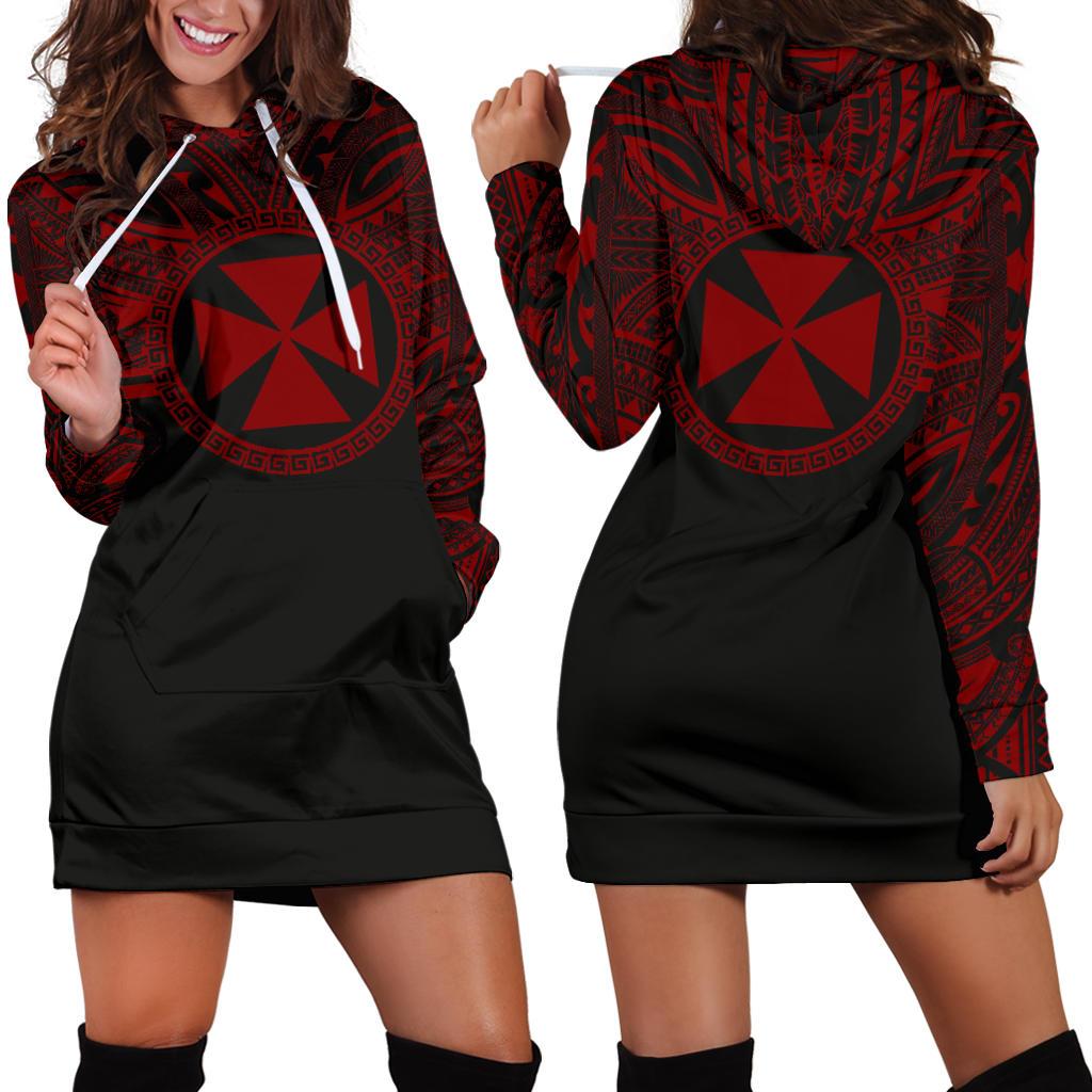 Wallis and Futuna Women Hoodie Dress - Wallis and Futuna Coat Of Arms Polynesian Red Black Red - Polynesian Pride