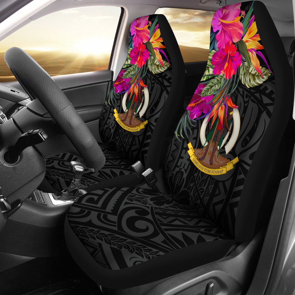 Vanuatu Car Seat Covers - Hibiscus Polynesian Pattern Universal Fit Black - Polynesian Pride