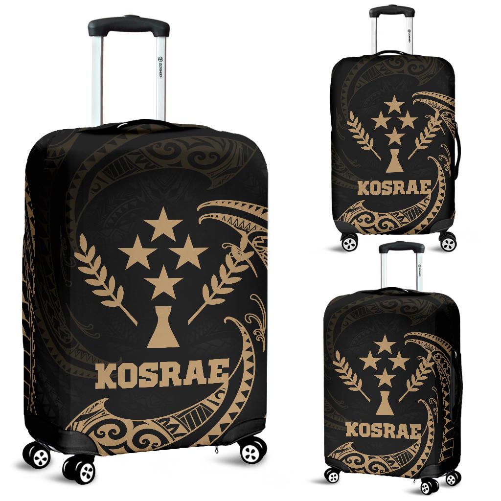 Kosrae Micronesia Luggage Covers - Gold Tribal Wave Black - Polynesian Pride