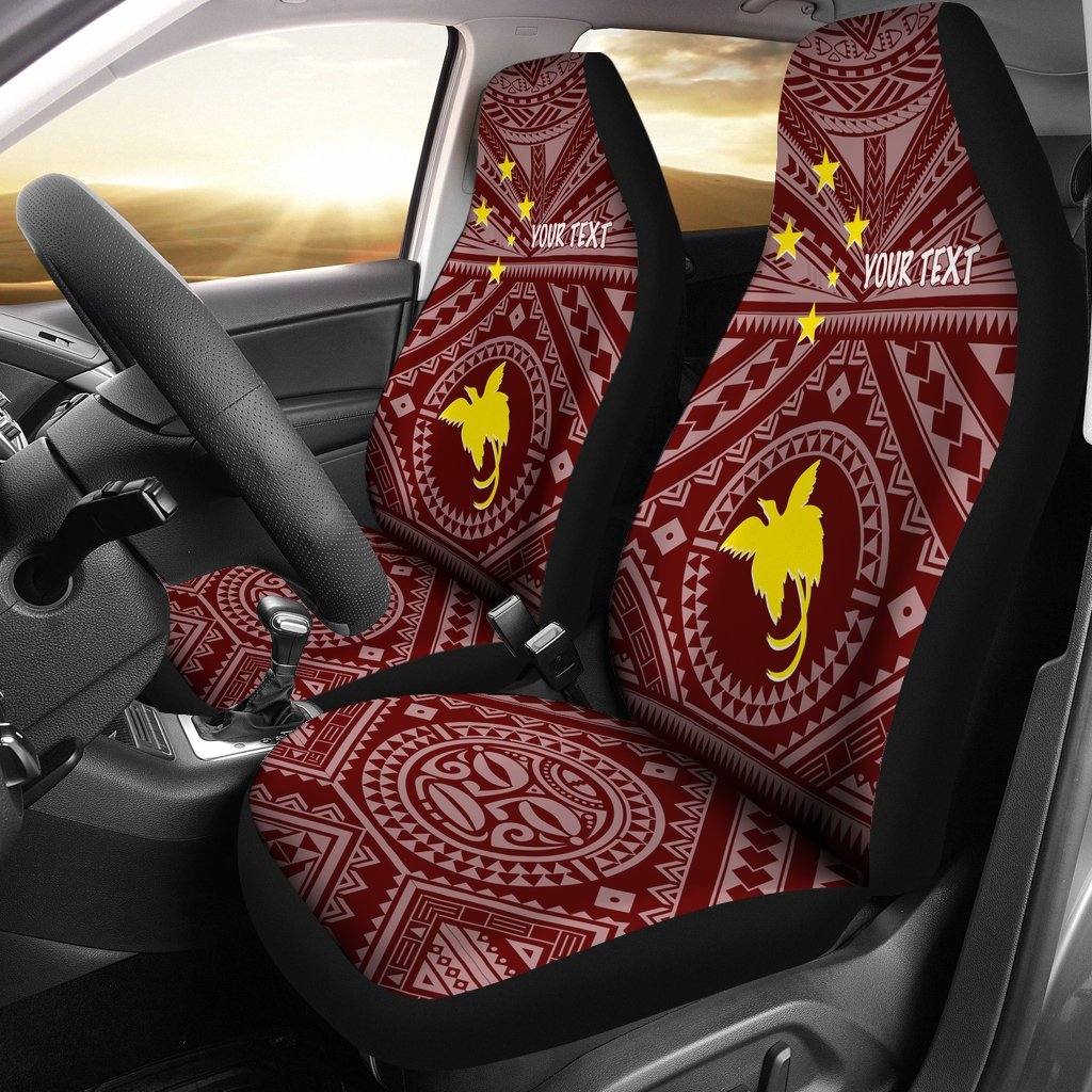 Papua New Guinea Personalised Car Seat Covers - Flag With Polynesian Patterns (Black) Universal Fit Black - Polynesian Pride