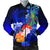 Yap Men's Bomber Jacket - Humpback Whale with Tropical Flowers (Blue) Blue - Polynesian Pride