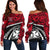 Wallis and Futuna Tapa Women's Off Shoulder Sweater Polynesian Shark Tattoo Red - Polynesian Pride