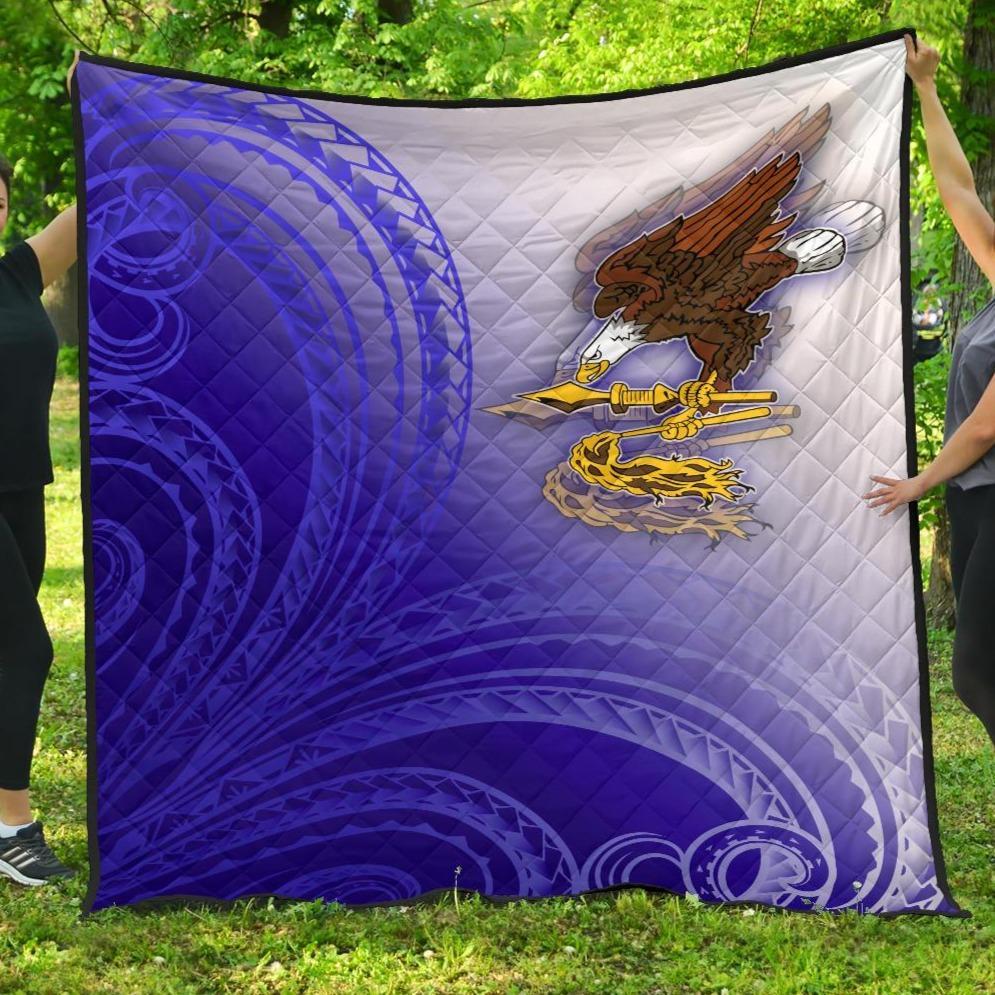 American Samoa Polynesian Premium Quilt - Bald Eagle (Blue) Blue - Polynesian Pride