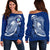 Guam Women'S Off Shoulder Sweater Shark Coat Of Arms Blue - Polynesian Pride