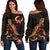 Pohnpei Polynesian Women's Off Shoulder Sweater - Turtle With Blooming Hibiscus Gold Gold - Polynesian Pride