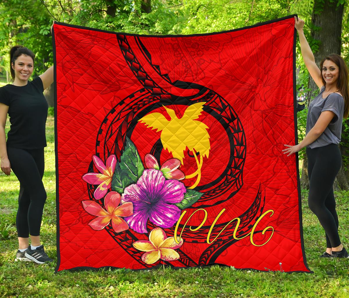 Papua New Guinea Polynesian Premium Quilt - Floral With Seal Red Red - Polynesian Pride