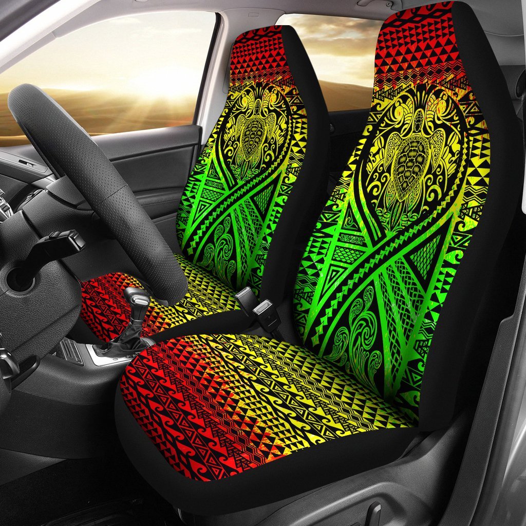 Hawaii Car Seat Covers - Turtle Polynesian Tattoo Reggae Universal Fit Reggae - Polynesian Pride