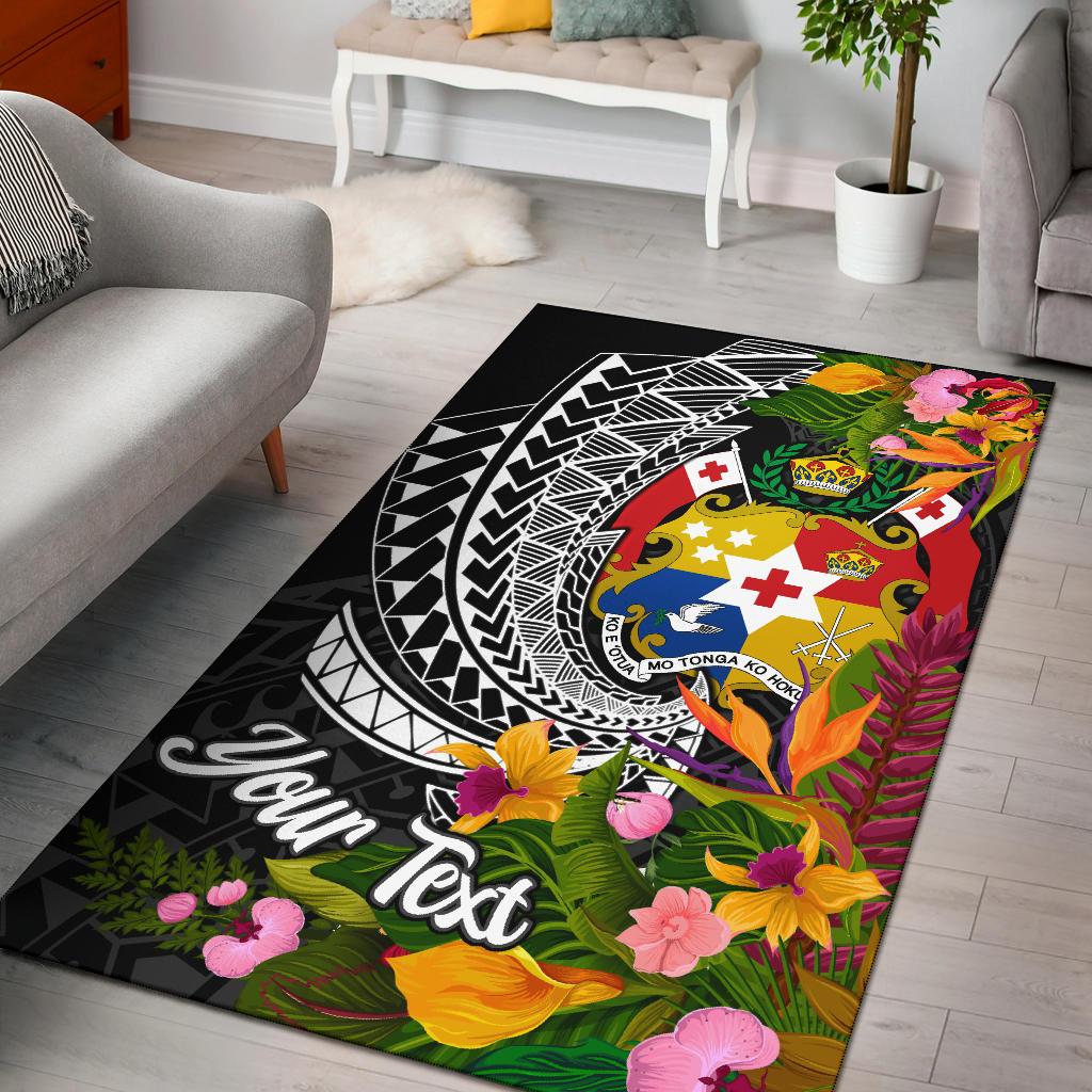 Tonga Area Rug - Custom Personalised Seal Spiral Polynesian Patterns Black - Polynesian Pride