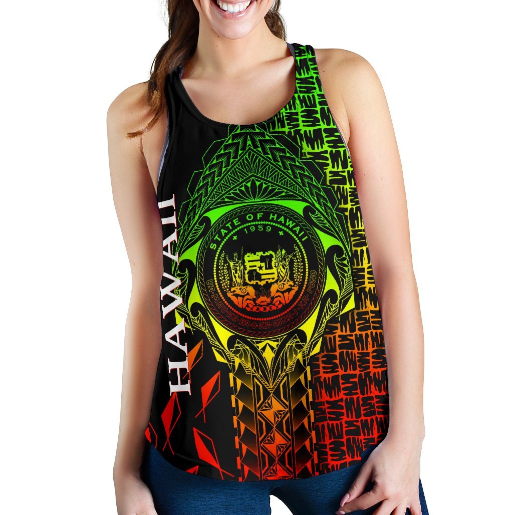 Hawaii Women's Racerback Tank - Hawaii Seal Rocket Style (Reggae) Black - Polynesian Pride