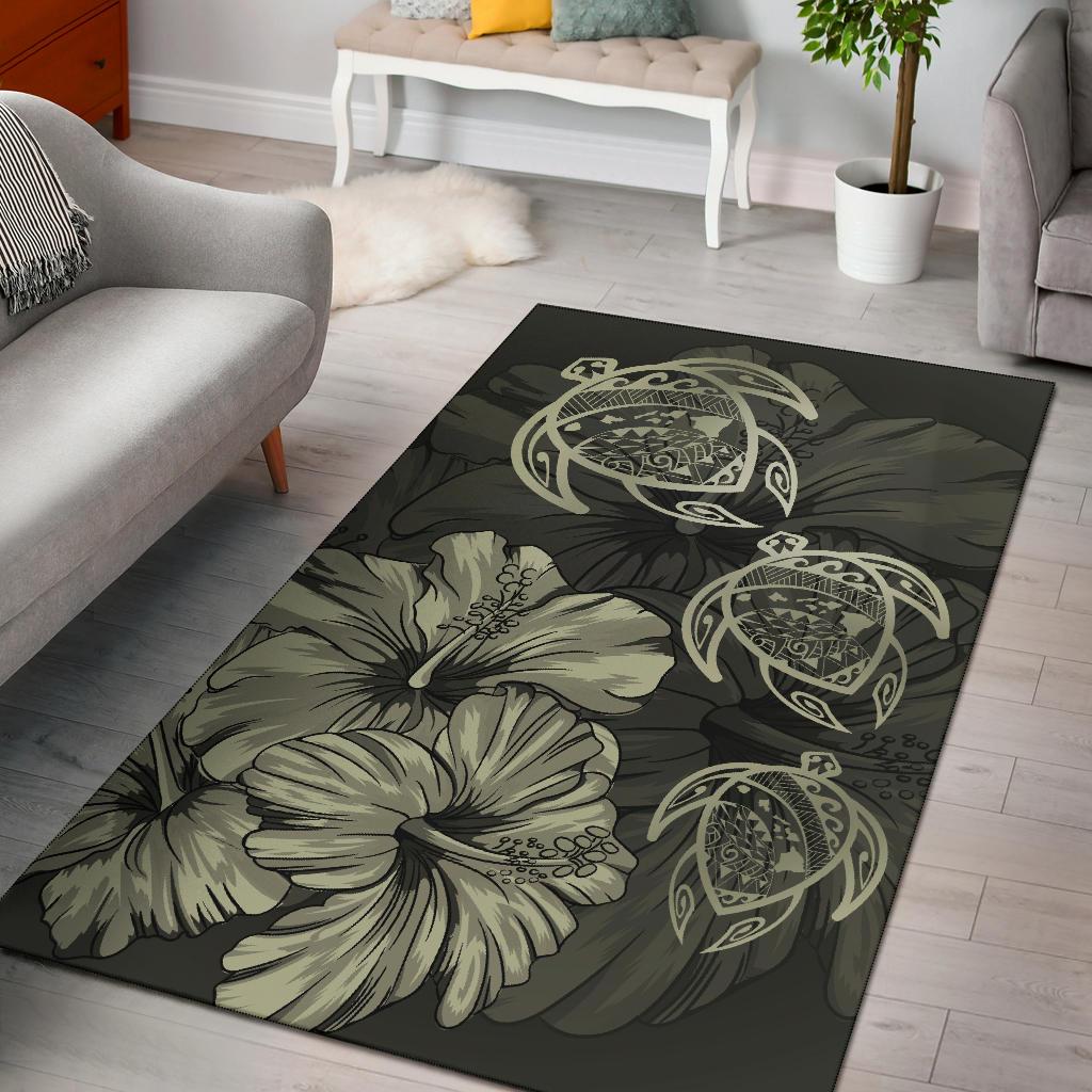Hawaiian Map Hibiscus Flowers Vintage Polynesian Rug AH Rug Beige - Polynesian Pride