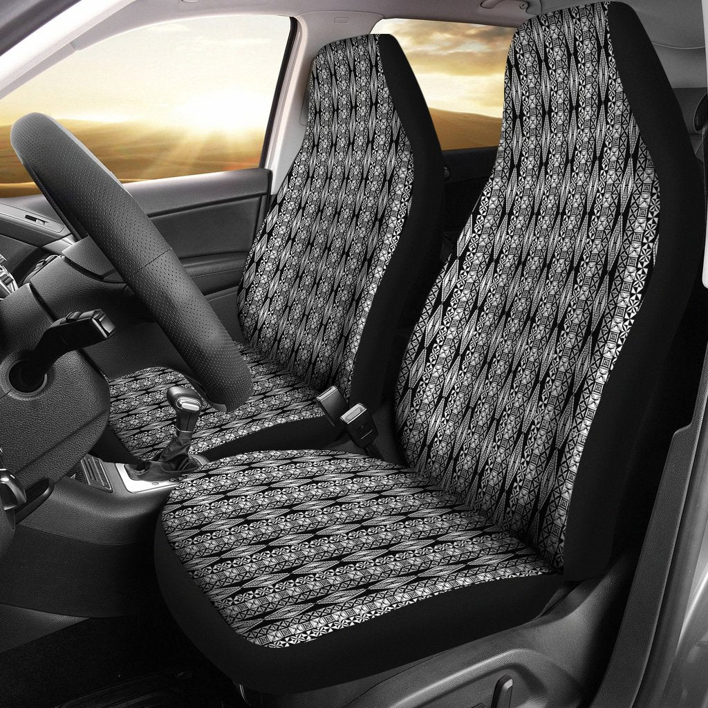 Polynesian Car Seat Cover - Polynesian Tattoo 09 Universal Fit Black - White - Polynesian Pride