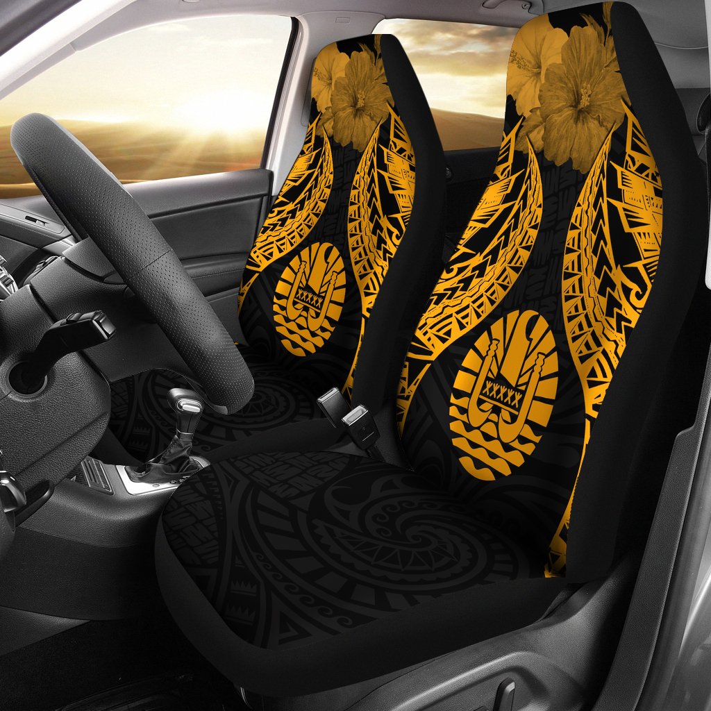 Tahiti Polynesian Car Seat Covers Pride Seal And Hibiscus Gold Universal Fit Gold - Polynesian Pride