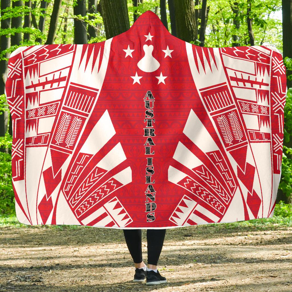 Austral Islands Hooded Blanket - Polynesian Tattoo Flag Hooded Blanket White - Polynesian Pride