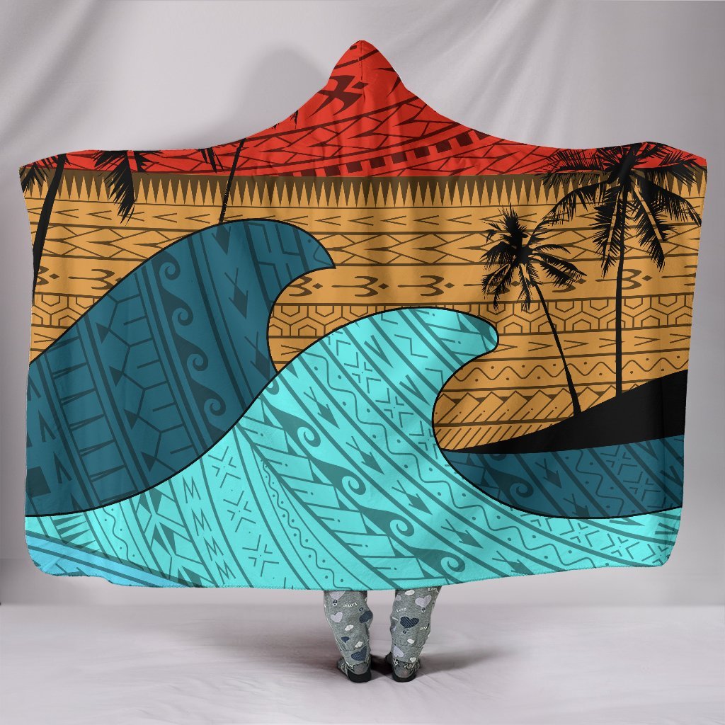 Hawaii Polynesian Sun Down Hooded Blanket Hooded Blanket Black - Polynesian Pride