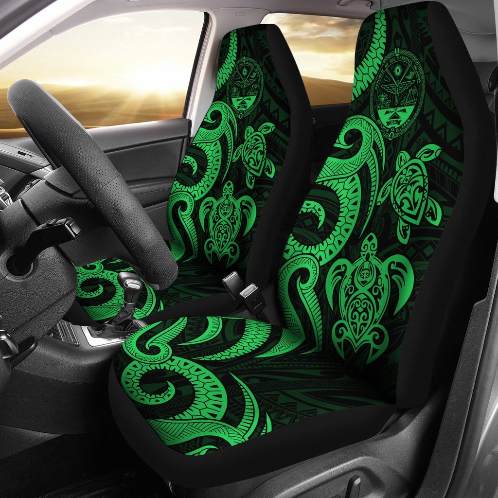 Marshall Islands Car Seat Covers - Green Tentacle Turtle Crest Universal Fit Green - Polynesian Pride