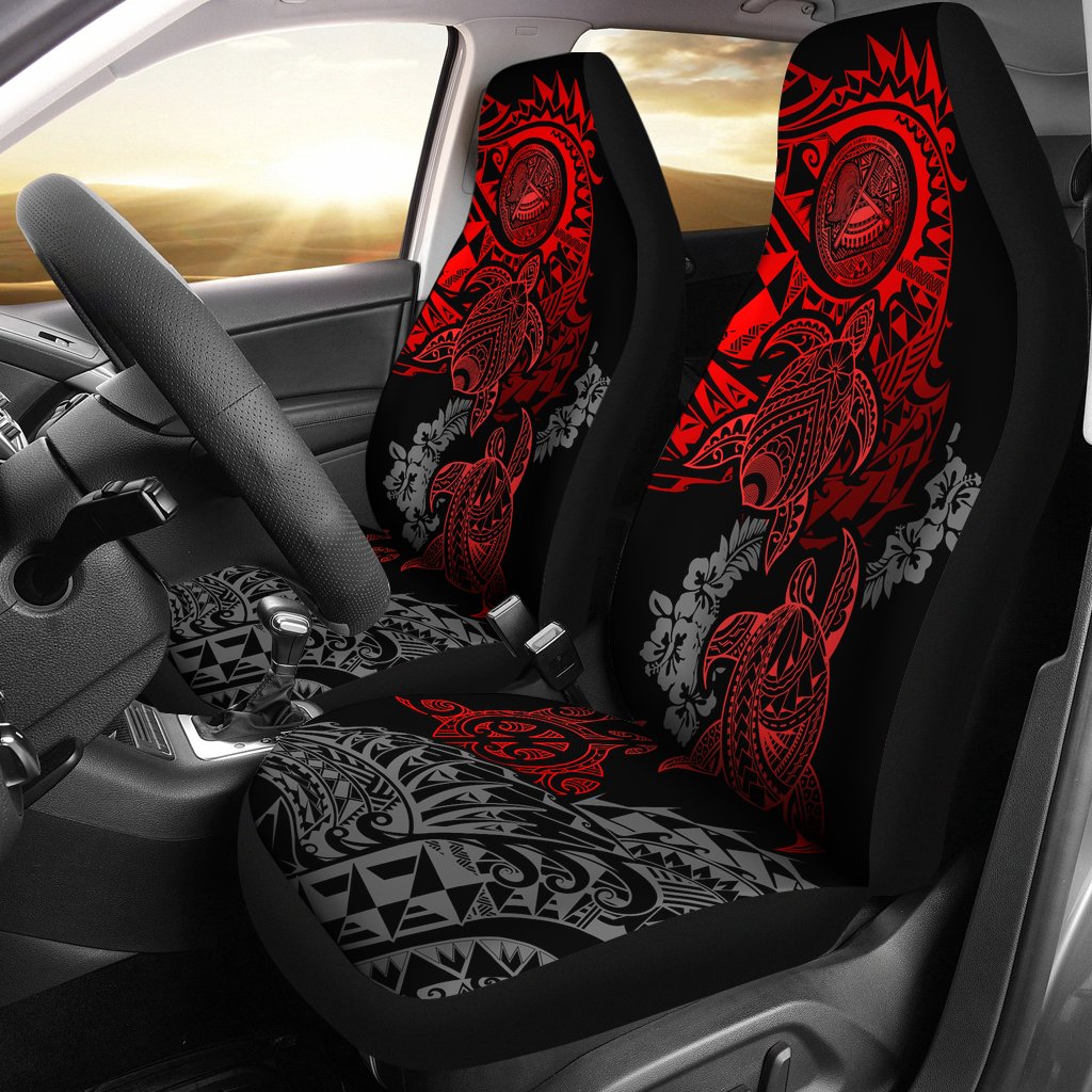 American Samoa Car Seat Covers - American Samoa Seal Red Turtle Gray Hibiscus Flowing Universal Fit RED - Polynesian Pride
